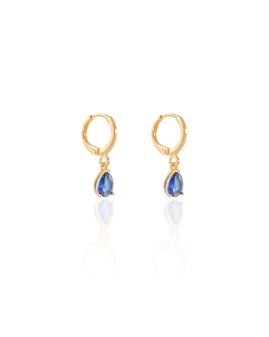 EARRING HOOPS BLUE SAPPHIRE TEARDROP