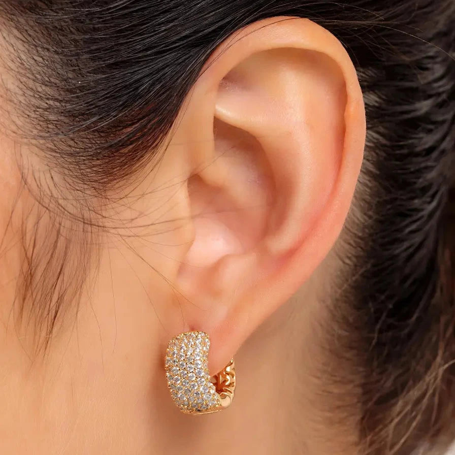 EARRING HOOPS BULKY STUDDED CUBIC ZIRCONIAS