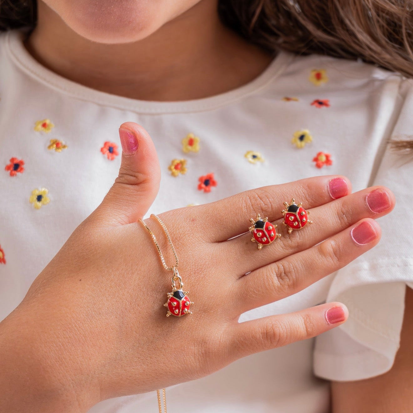 NECKLACE+EARRINGS LADY BUG JEWELRY SET FOR KIDS