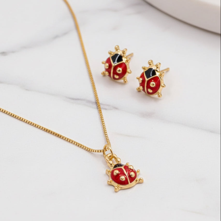 NECKLACE+EARRINGS LADY BUG JEWELRY SET FOR KIDS