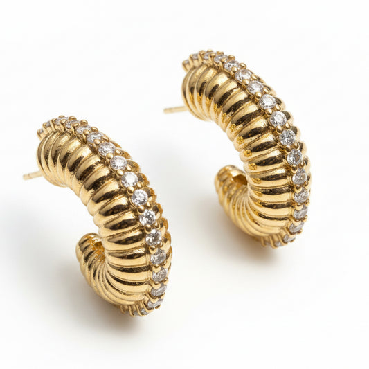 EARRING HOOPS TEXTURE WITH CUBIC ZIRCONIA LINE