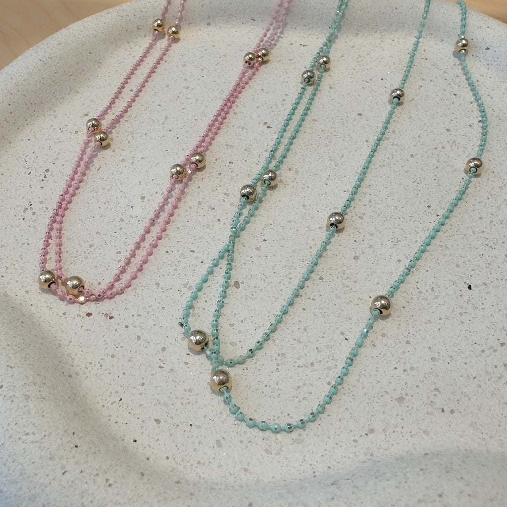 NECKLACE MICRO SPHERES CANDY COLOR - 70CM LONG