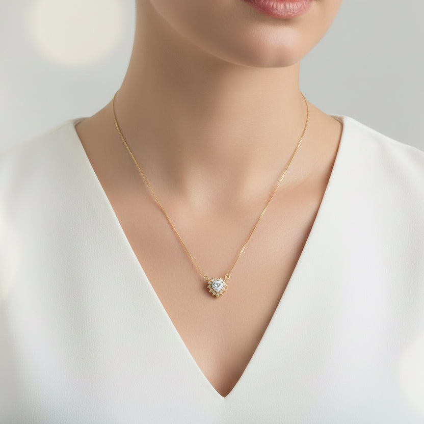 NECKLACE+EARRINGS SET HEART CUBIC ZIRCONIA MINI SPHERES EDGES