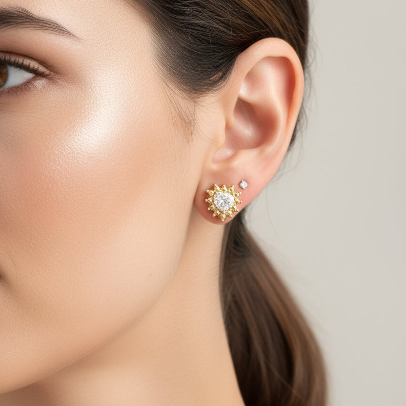 NECKLACE+EARRINGS SET HEART CUBIC ZIRCONIA MINI SPHERES EDGES