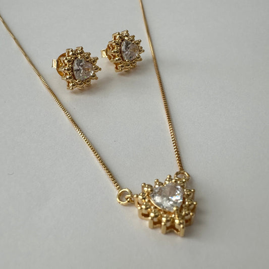 NECKLACE+EARRINGS SET HEART CUBIC ZIRCONIA MINI SPHERES EDGES