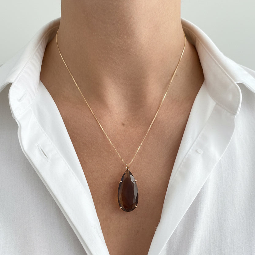 NECKLACE BROWN TEAR DROP CRYSTAL