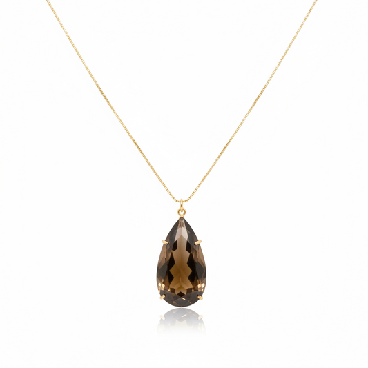 NECKLACE BROWN TEAR DROP CRYSTAL