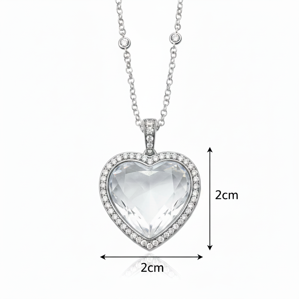 NECKLACE LOCKET GLASS HEART BOX CRYSTALS