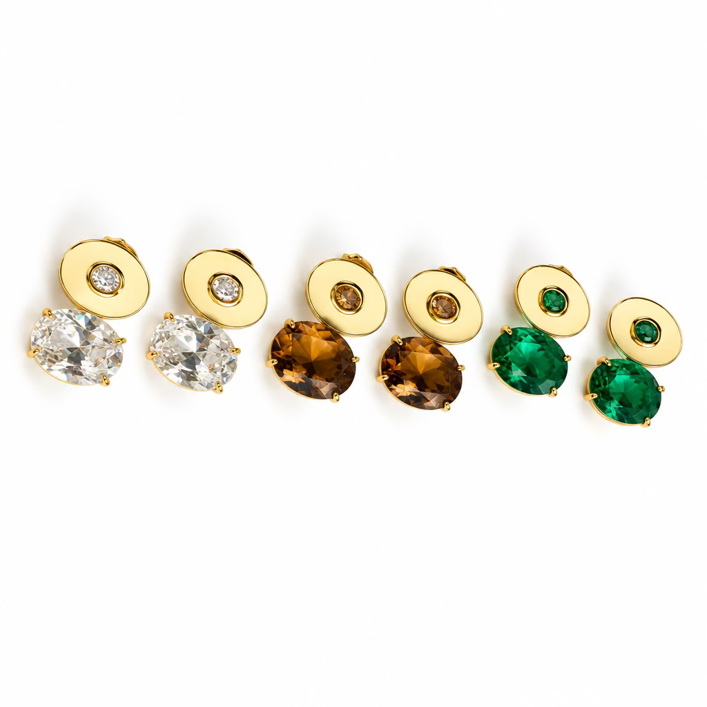 EARRING OVAL ENAMEL WITH CRYSTAL