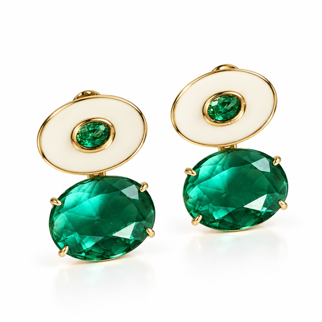 EARRING OVAL ENAMEL WITH CRYSTAL
