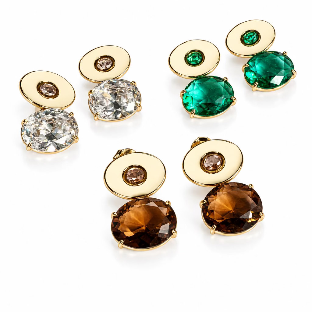 EARRING OVAL ENAMEL WITH CRYSTAL