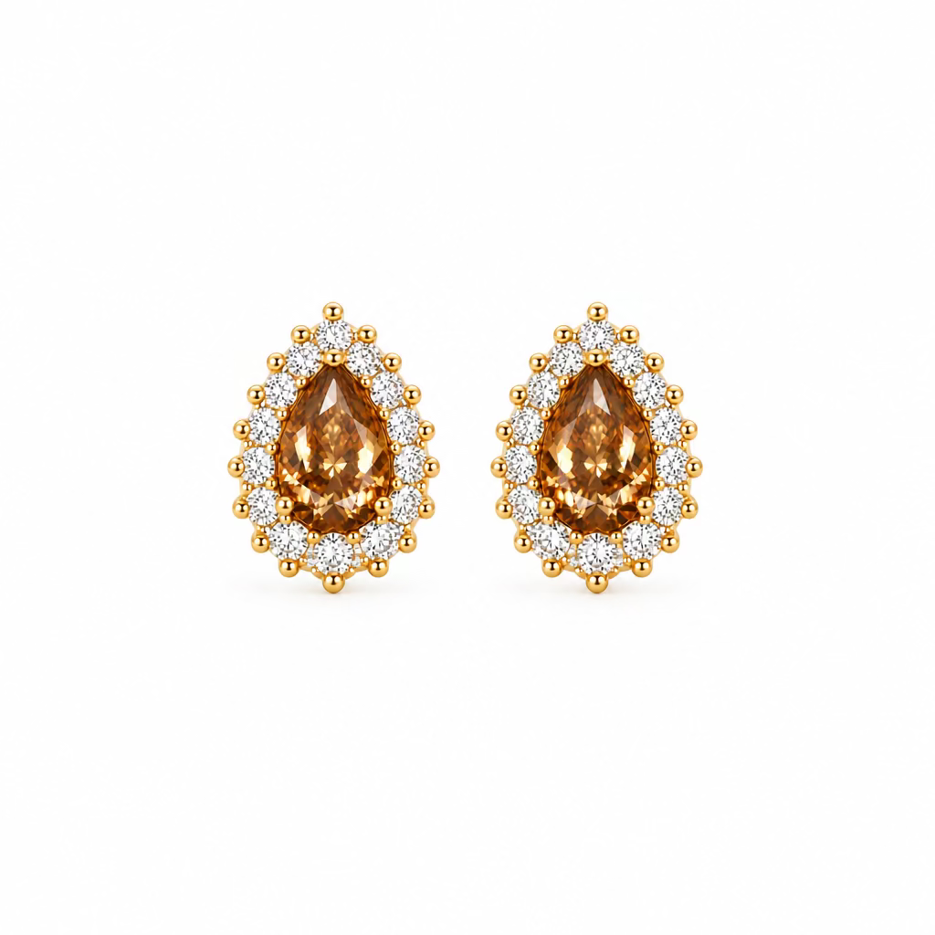 EARRING STUDS TEARDROP BROWN CRYSTAL