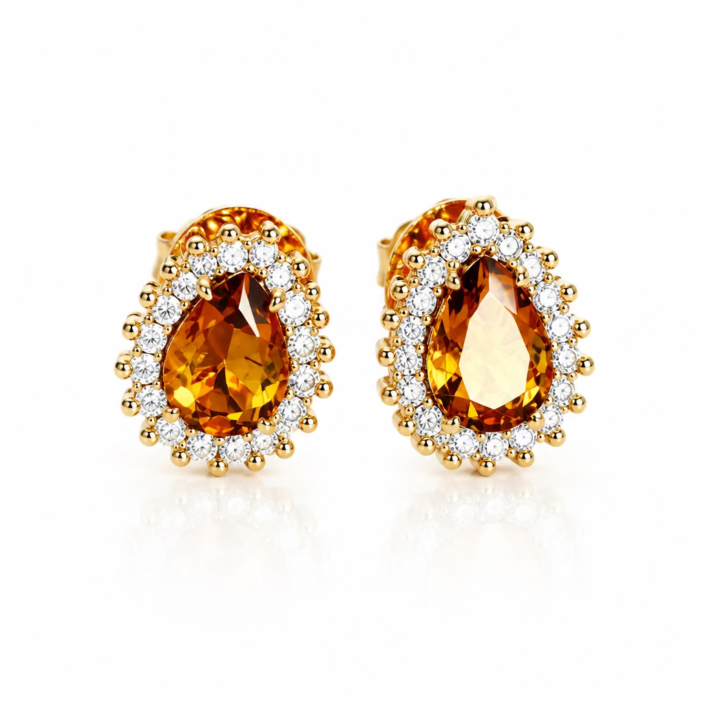 EARRING STUDS TEARDROP BROWN CRYSTAL