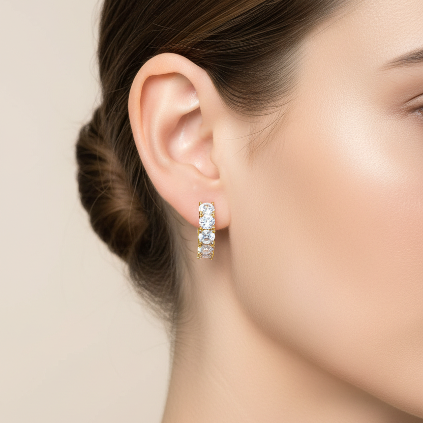 EARRING HOOPS HUGGIES MOISSANITES 4MM