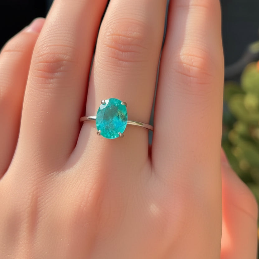 RING SOLITAIRE OVAL PARAÍBA FUSION CRYSTAL SILVER925