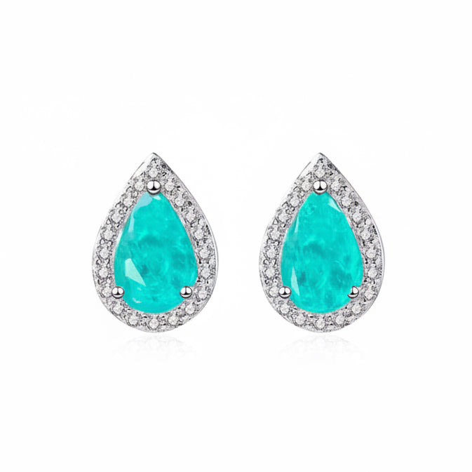 EARRING STUDS SIMULATED PARAIBA FUSION CRYSTAL SILVER925
