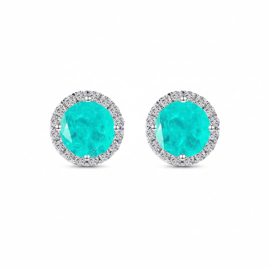 EARRING STUDS SIMULATED PARAIBA FUSION CRYSTAL SILVER925