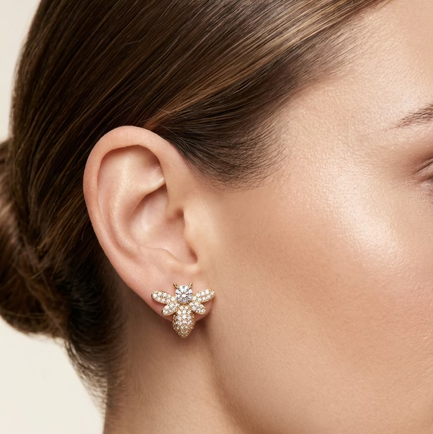 EARRING STUDS BEE WITH CRYSTALS