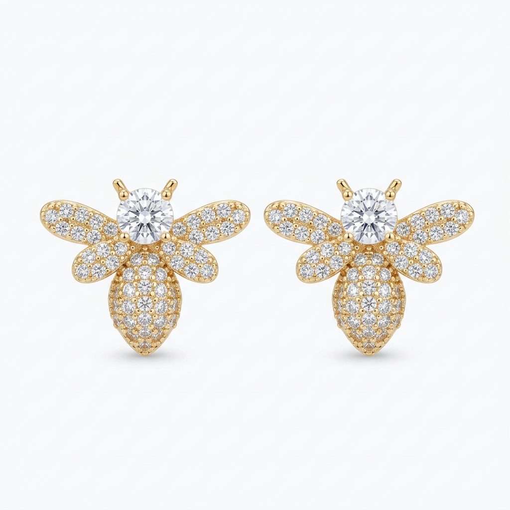 EARRING STUDS BEE WITH CRYSTALS