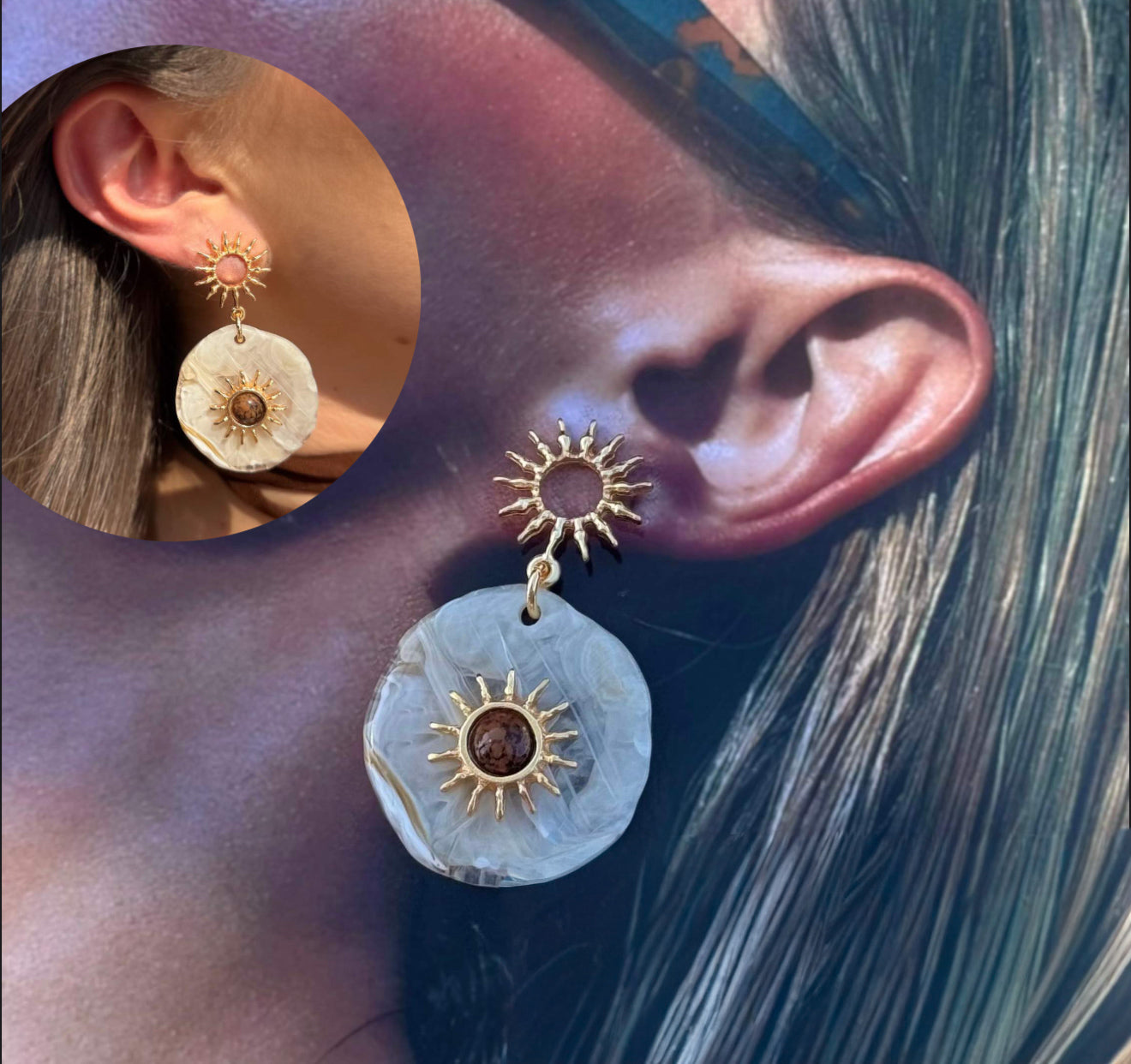 EARRINGS SUN IVORY RESIN