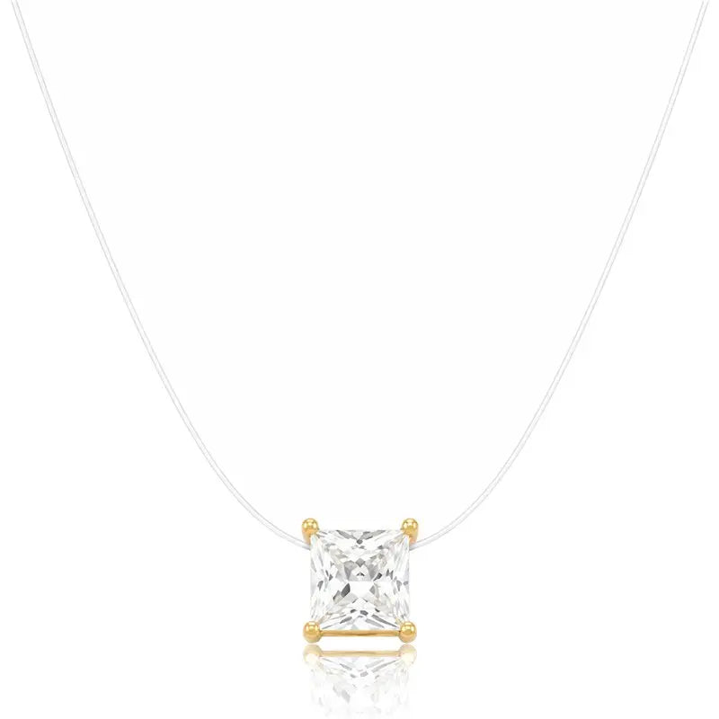 NECKLACE NYLON STRING SQUARE CUBIC ZIRCONIA 6X6MM