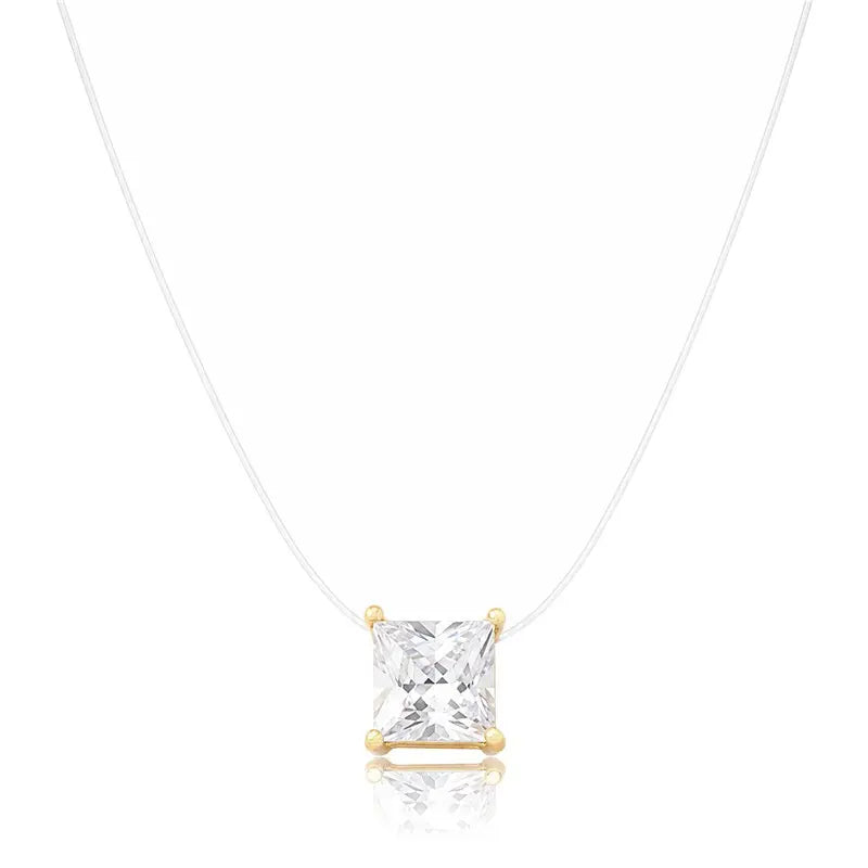 NECKLACE NYLON STRING SQUARE CUBIC ZIRCONIA 8X8MM