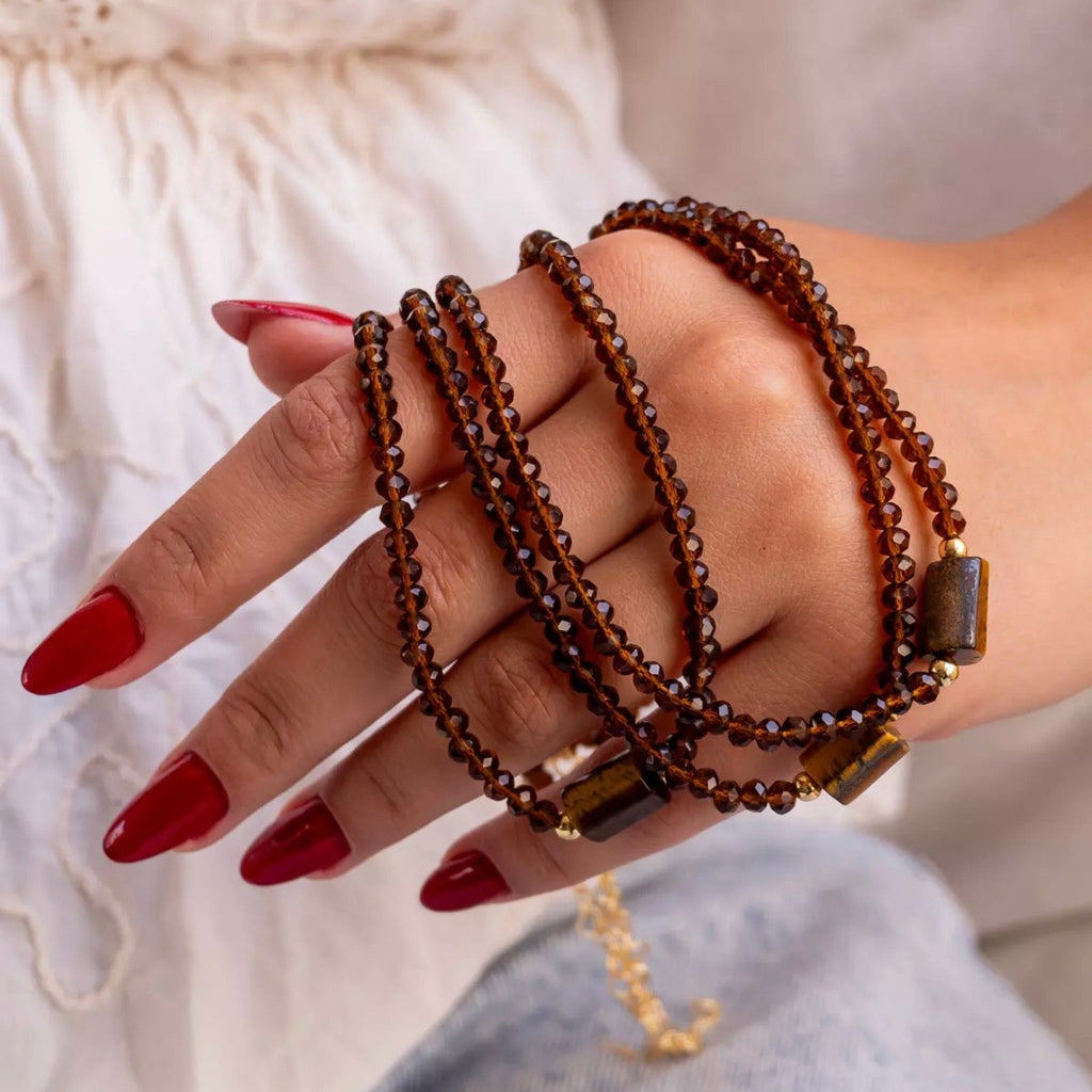 NECKLACE BROWN CRYSTALS WITH TIGER EYE STONE