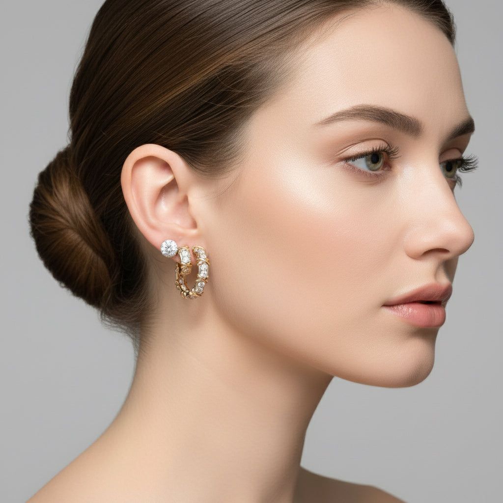 EARRING HOOPS HUGGIES X DUO PLATED WITH CUBIC ZIRCONIA