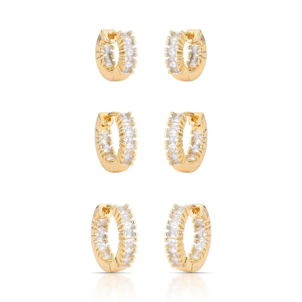 EARRING HOOPS TRIO SQUARE BAGUETTE CUBIC ZIRCONIA