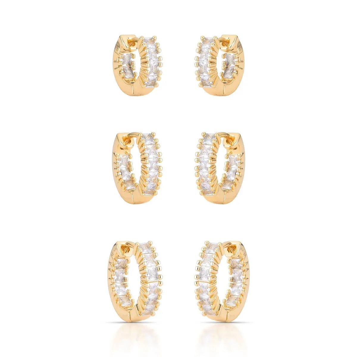 EARRING HOOPS TRIO SQUARE BAGUETTE CUBIC ZIRCONIA
