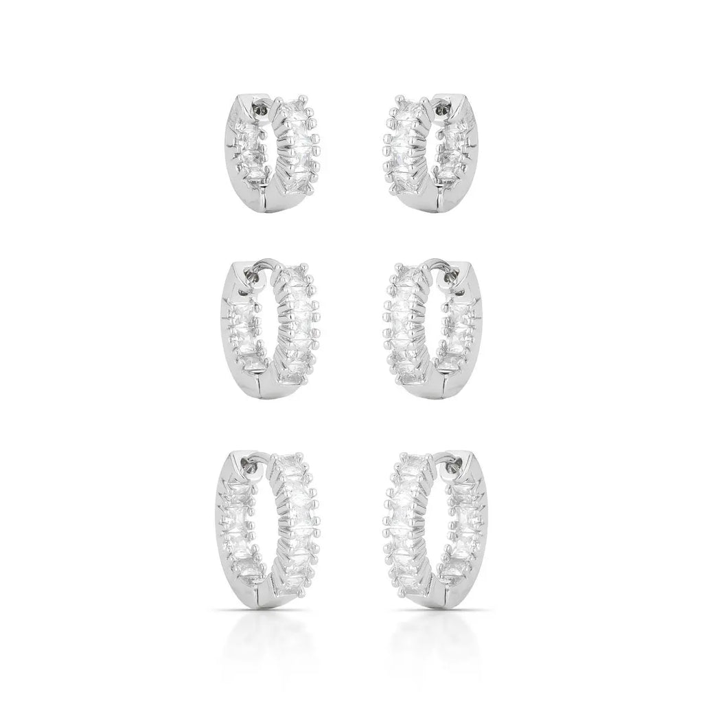 EARRING HOOPS TRIO SQUARE BAGUETTE CUBIC ZIRCONIA