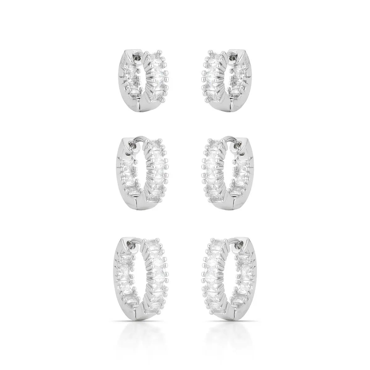 EARRING HOOPS TRIO SQUARE BAGUETTE CUBIC ZIRCONIA