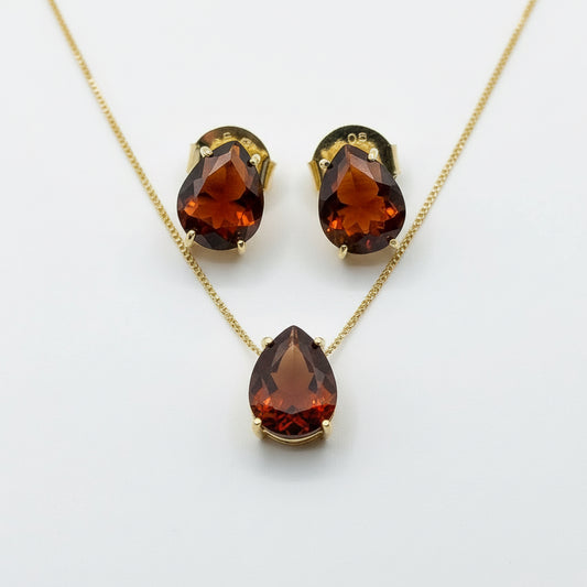 NECKLACE + EARRINGS SMALL TEARDROP CRYSTAL 8X10MM