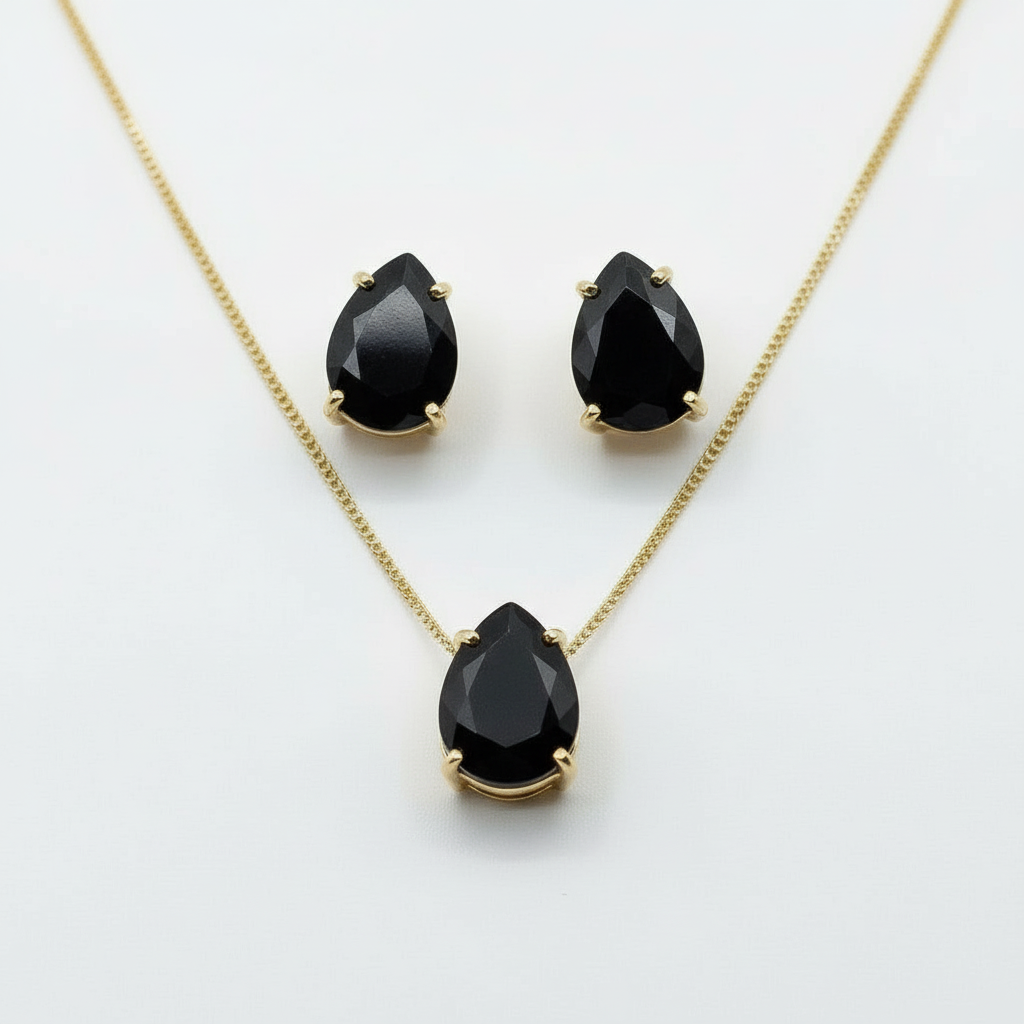 NECKLACE + EARRINGS SMALL TEARDROP CRYSTAL 8X10MM