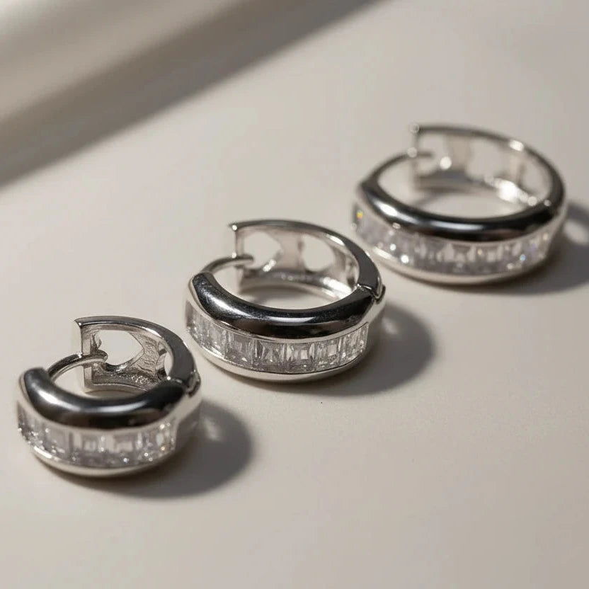 EARRINGS HOOPS TRIO SQUARE CUBIC ZIRCONIAS
