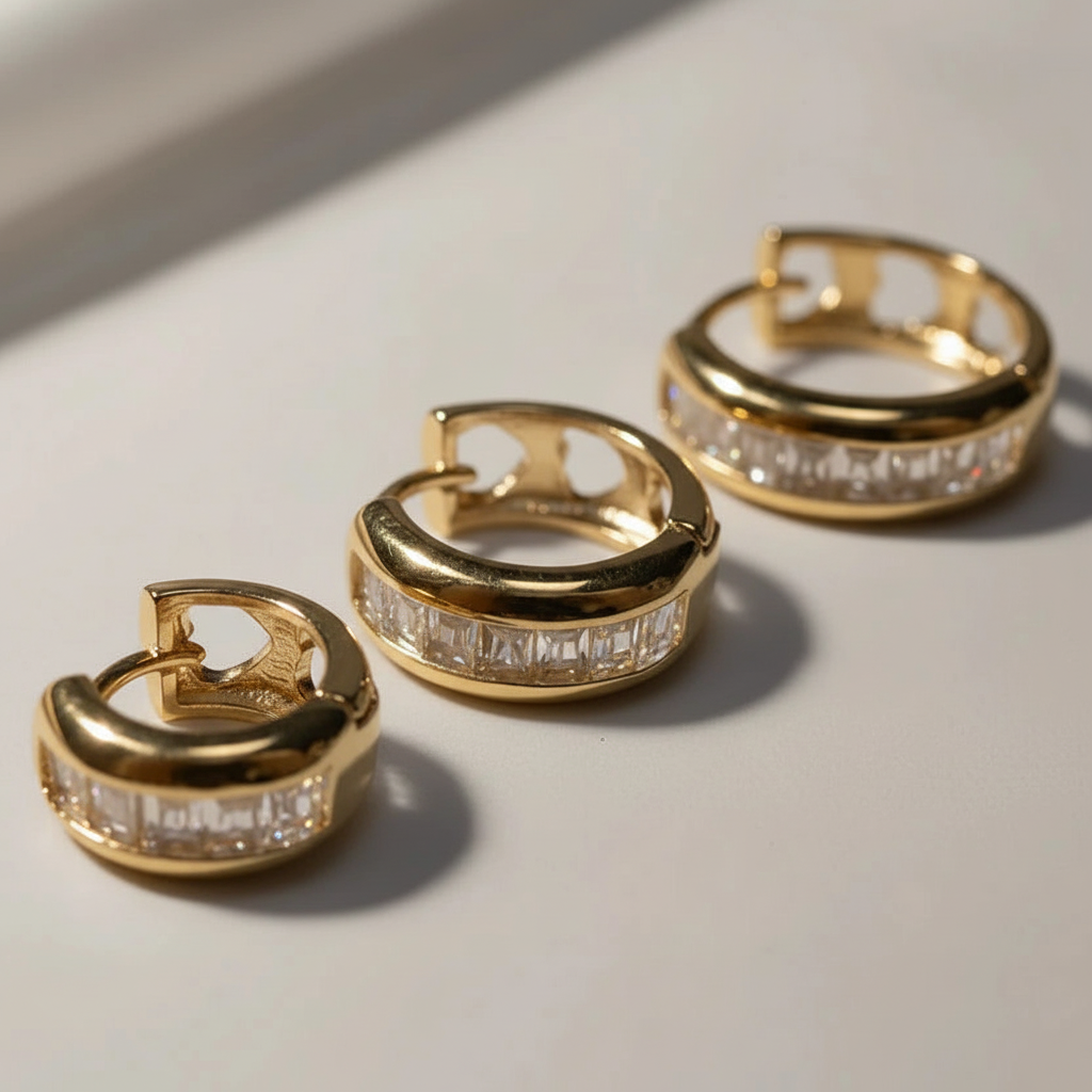 EARRINGS HOOPS TRIO SQUARE CUBIC ZIRCONIAS