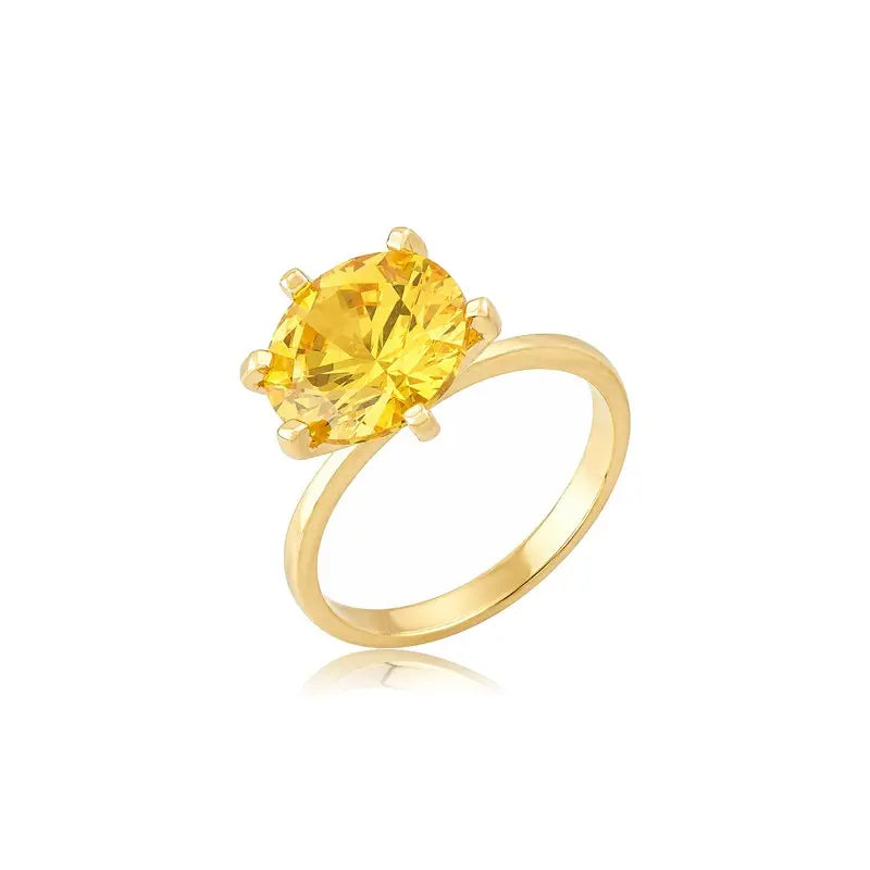 RING YELLOW CITRINE CUBIC ZIRCONIA 11MM