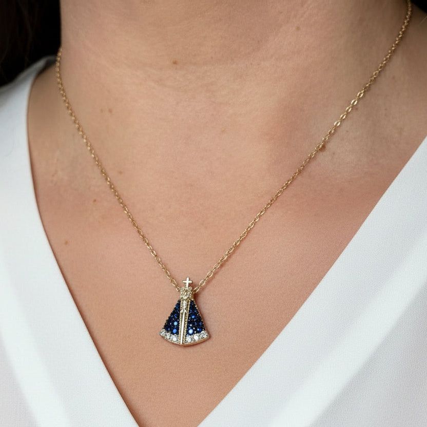 NECKLACE OUR LADY APARECIDA BLUE CRYSTALS
