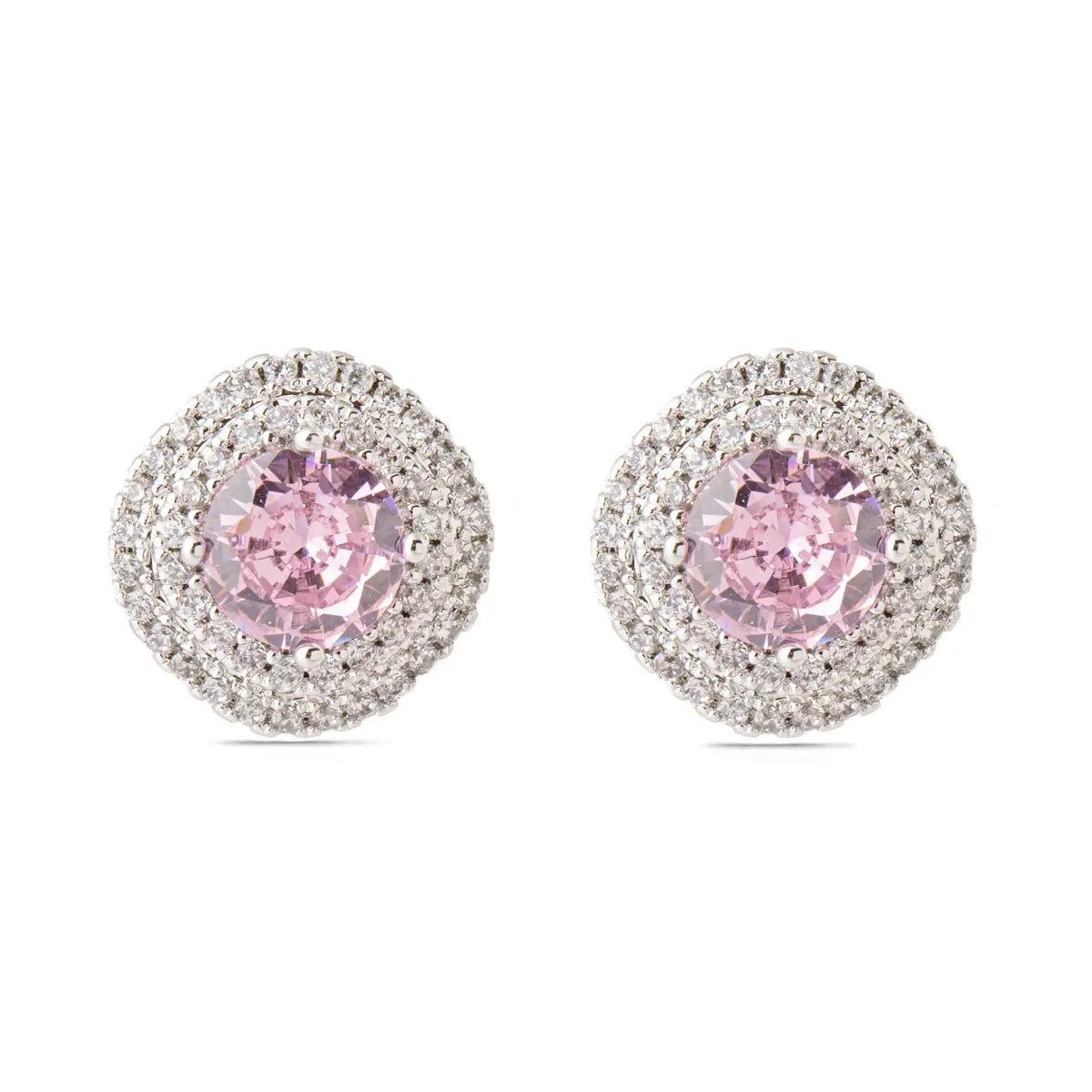 EARRINGS PINK CRYSTAL CENTER STUDDED CUBIC ZIRCONIA