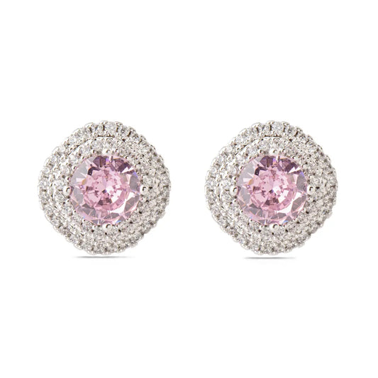 EARRINGS PINK CRYSTAL CENTER STUDDED CUBIC ZIRCONIA