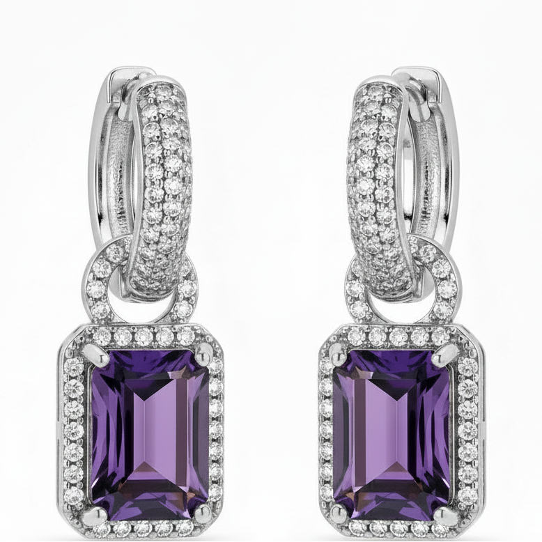 EARRING HOOPS SQUARE CUBIC ZIRCONIA