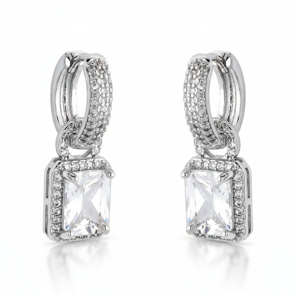 EARRING HOOPS SQUARE CUBIC ZIRCONIA