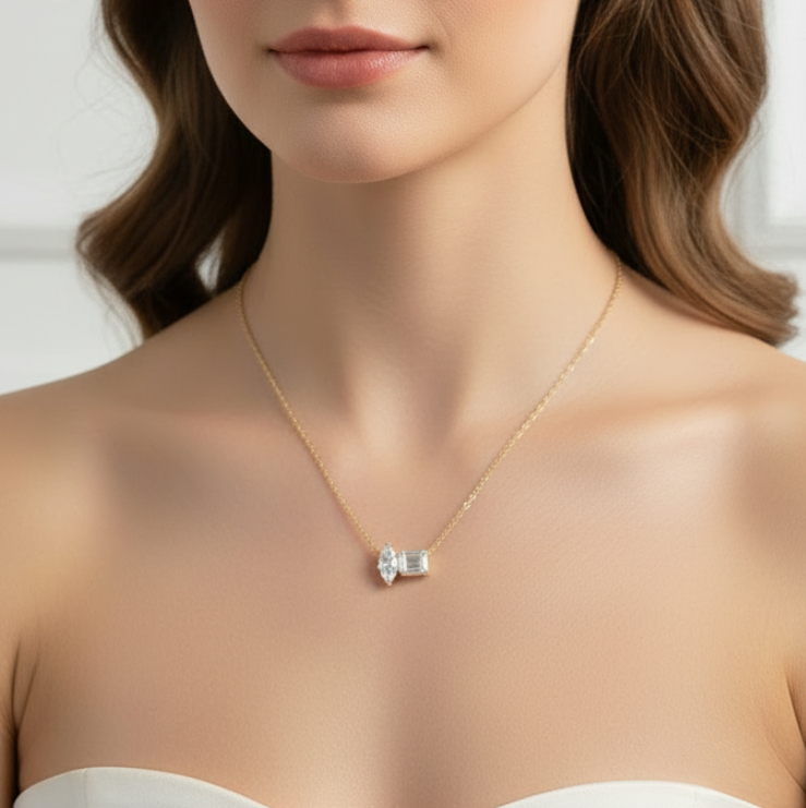 NECKLACE MARQUISE+EMERALD CUT MOISSANITES