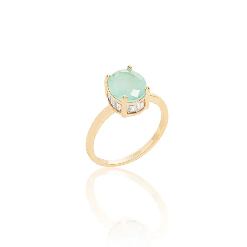 RING OVAL FUSION LIGHT GREEN TURMALINE CRYSTAL