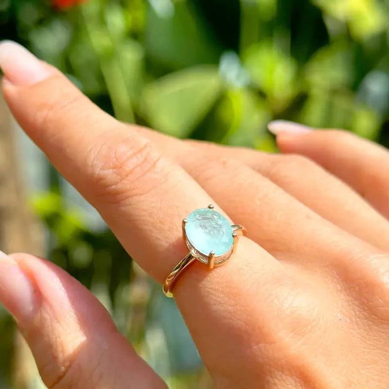 RING OVAL FUSION LIGHT GREEN TURMALINE CRYSTAL