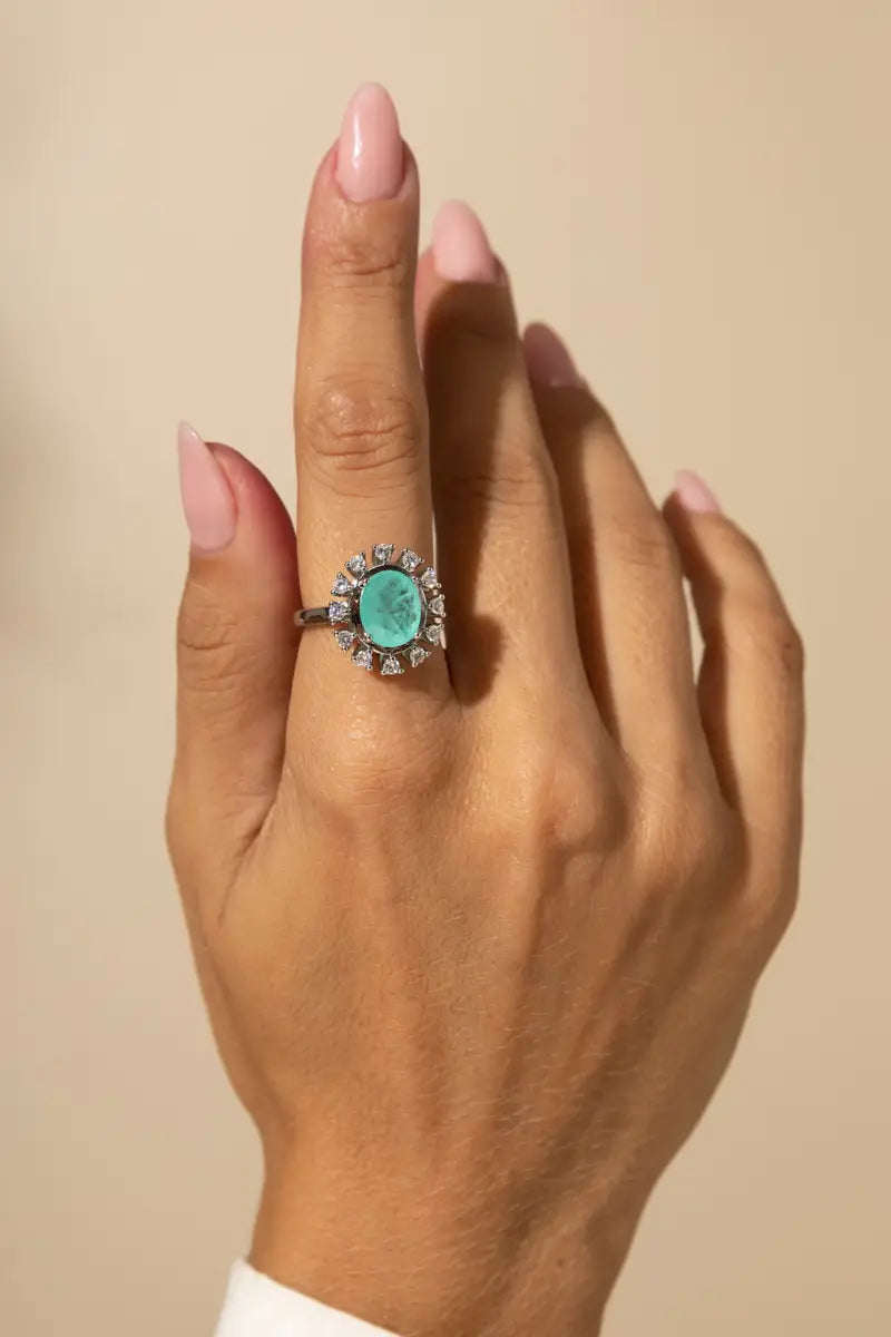 RING OVAL TOURMALINE FUSION AND CUBIC ZIRCONIA