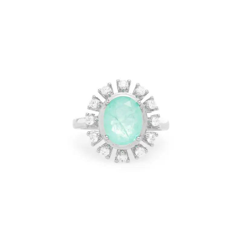 RING OVAL TOURMALINE FUSION AND CUBIC ZIRCONIA