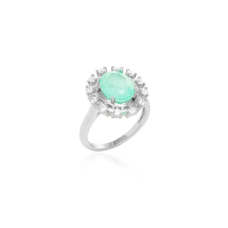 RING OVAL TOURMALINE FUSION AND CUBIC ZIRCONIA