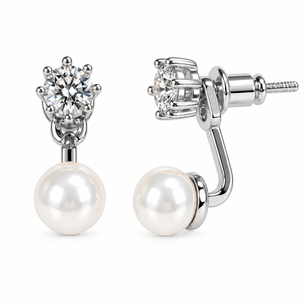 EARRINGS EAR JACKET CUBIC ZIRCONIA AND PEARL