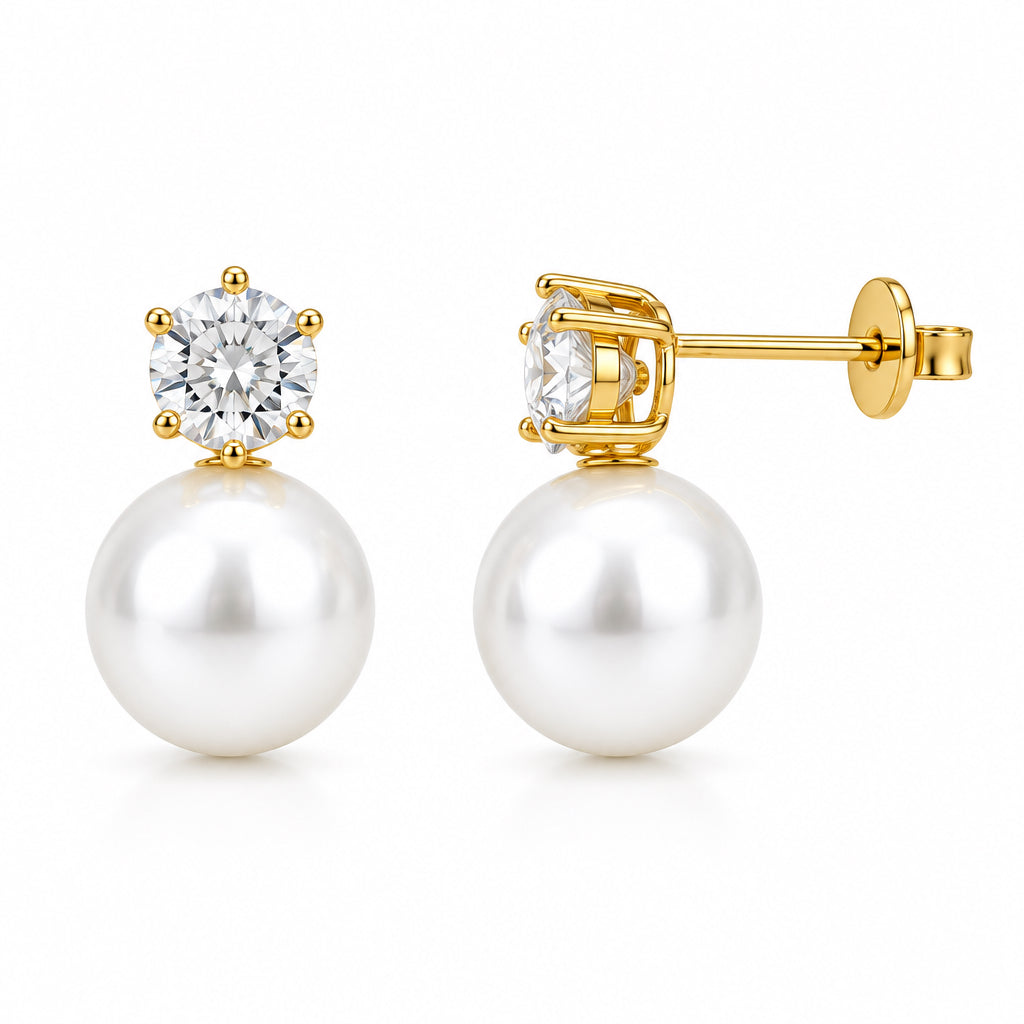 EARRINGS CLASSIC CUBIC ZIRCONIA WITH PEARL